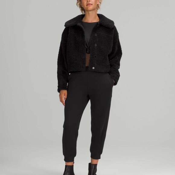 Lululemon NWOT black fleece textured button teddy jacket - Picture 1 of 4